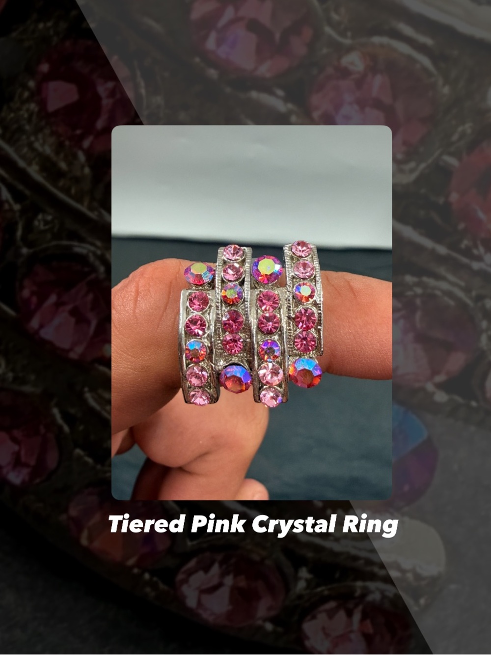 EUC Tiered Pink Crystal Ring